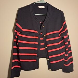 Jane Ashley Navy and Red Striped Cardigan